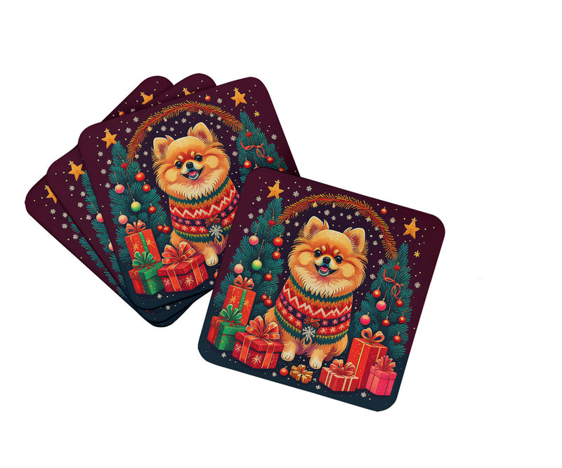 Pomeranian Christmas Foam Coasters