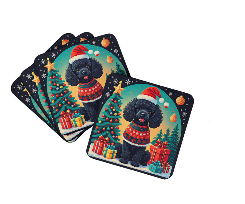 Black Toy Poodle Christmas Foam Coasters