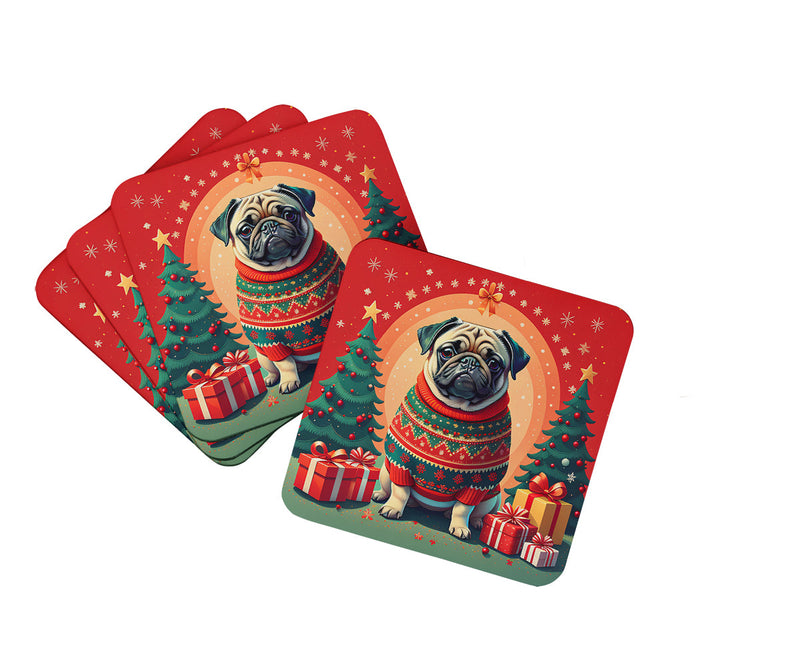 Fawn Pug Christmas Foam Coasters