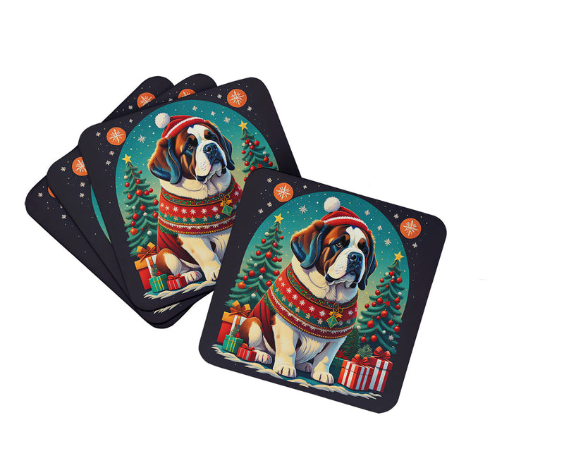 Saint Bernard Christmas Foam Coasters