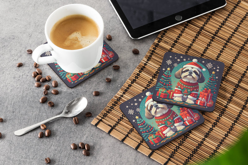 Shih Tzu Christmas Foam Coasters