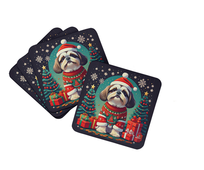 Shih Tzu Christmas Foam Coasters