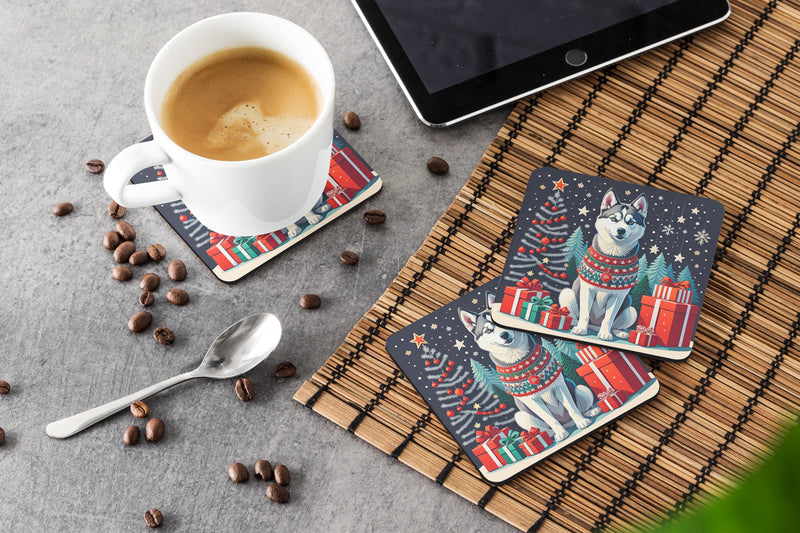 Siberian Husky Christmas Foam Coasters