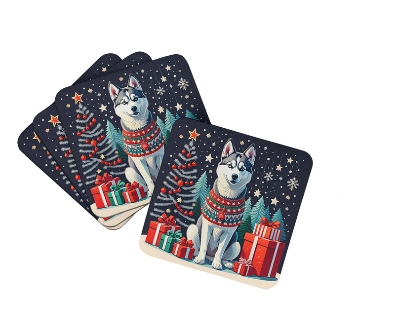 Siberian Husky Christmas Foam Coasters