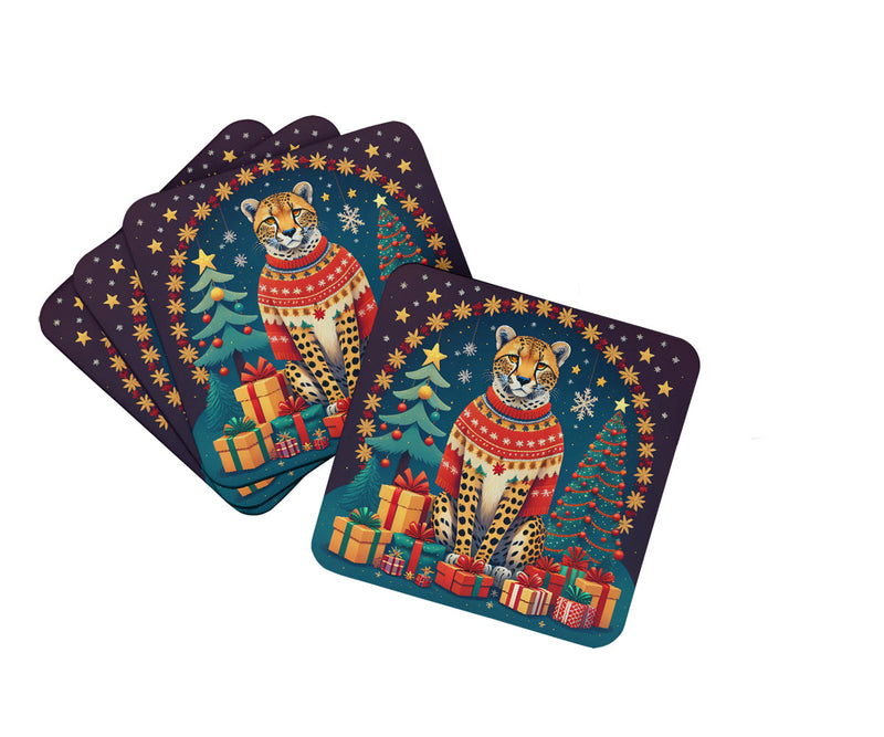 Cheetah Christmas Foam Coaster Set of 4