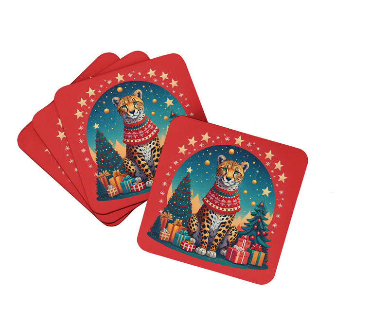 Cheetah Christmas Foam Coaster Set of 4