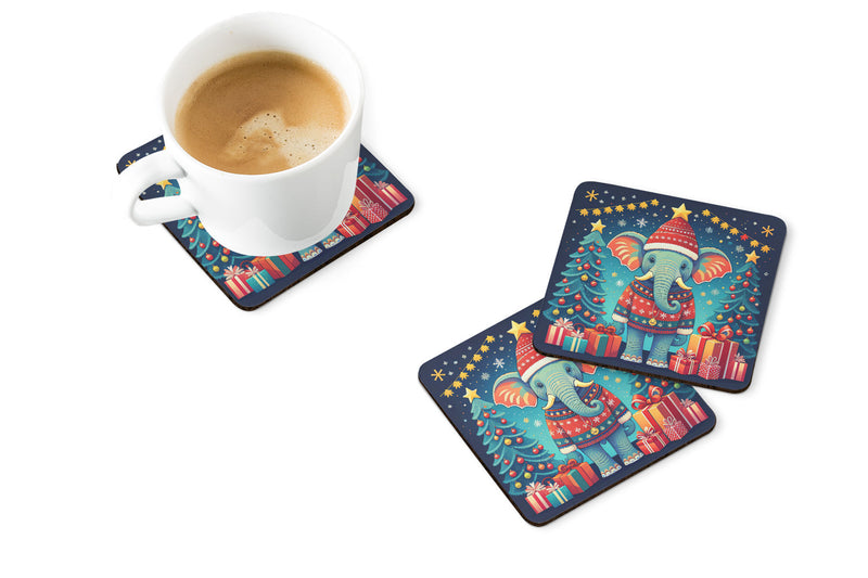 Elephant Christmas Foam Coaster Set of 4