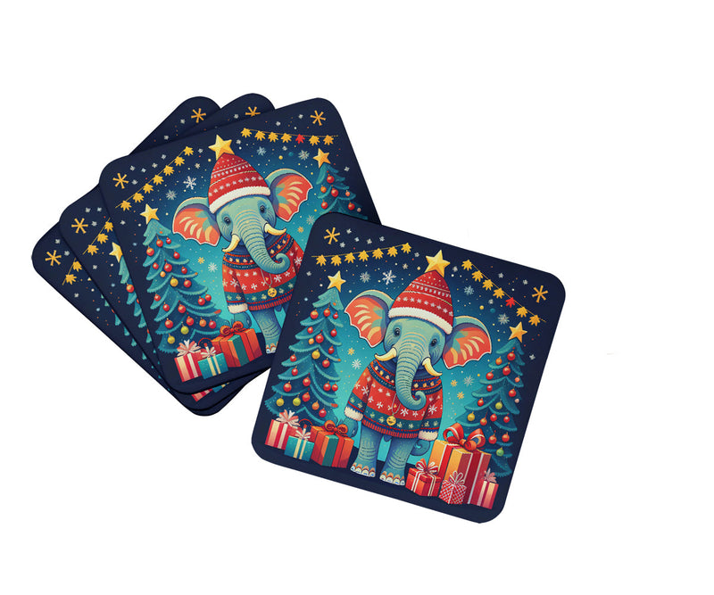 Elephant Christmas Foam Coaster Set of 4