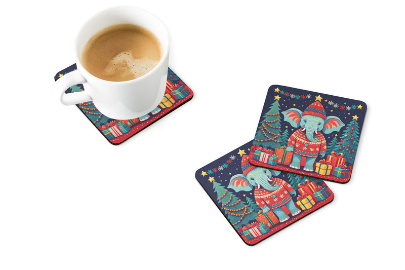 Elephant Christmas Foam Coaster Set of 4