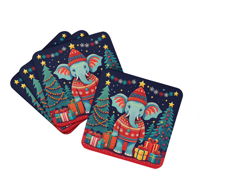 Elephant Christmas Foam Coaster Set of 4