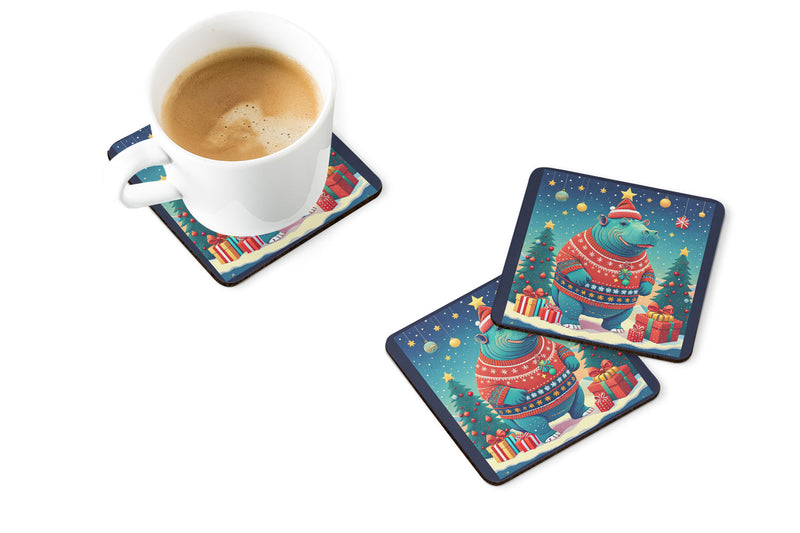 Hippopotamus Christmas Foam Coaster Set of 4