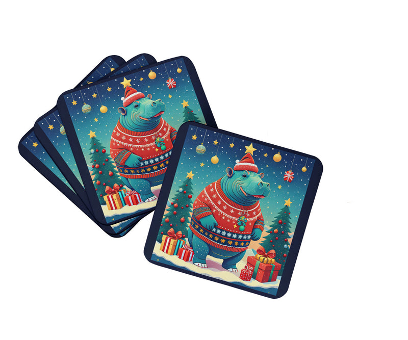 Hippopotamus Christmas Foam Coaster Set of 4