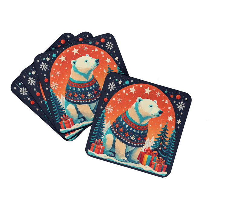 Polar Bear Christmas Foam Coaster Set of 4