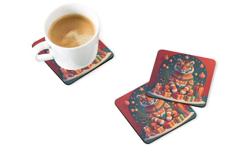 Tiger Christmas Foam Coaster Set of 4