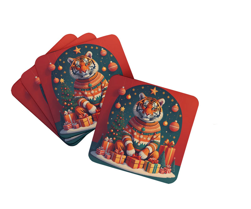 Tiger Christmas Foam Coaster Set of 4