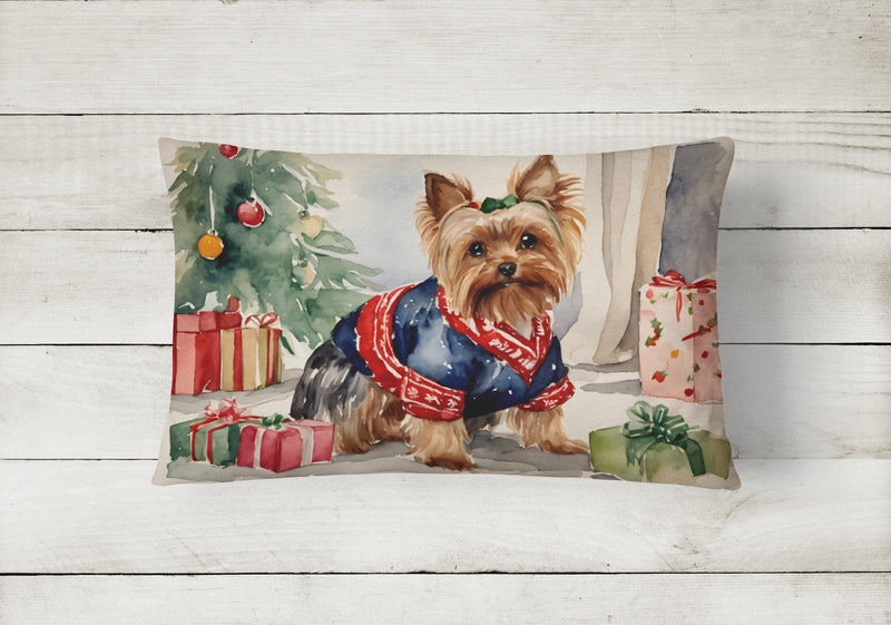 Yorkie Christmas Fabric Decorative Pillow