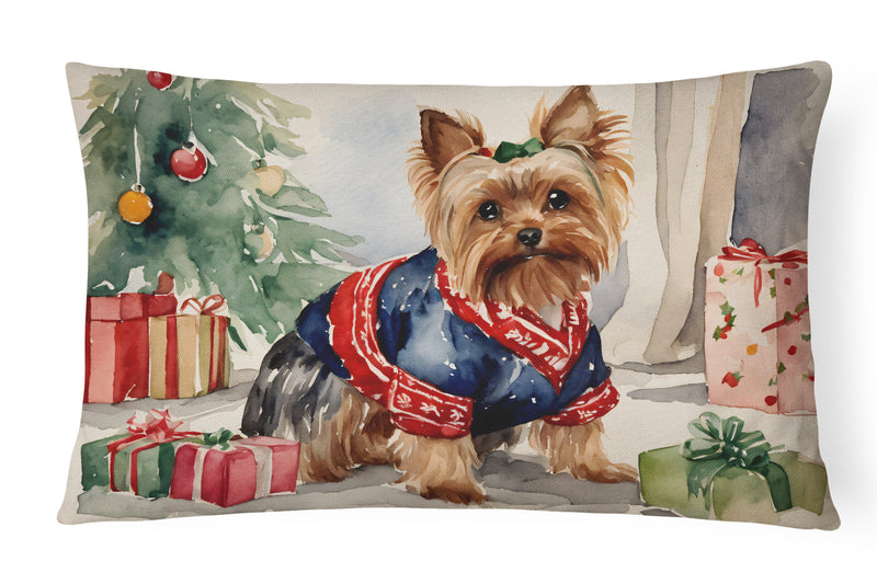 Yorkie Christmas Fabric Decorative Pillow