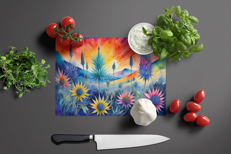 Eryngium in Color Glass Cutting Board Large