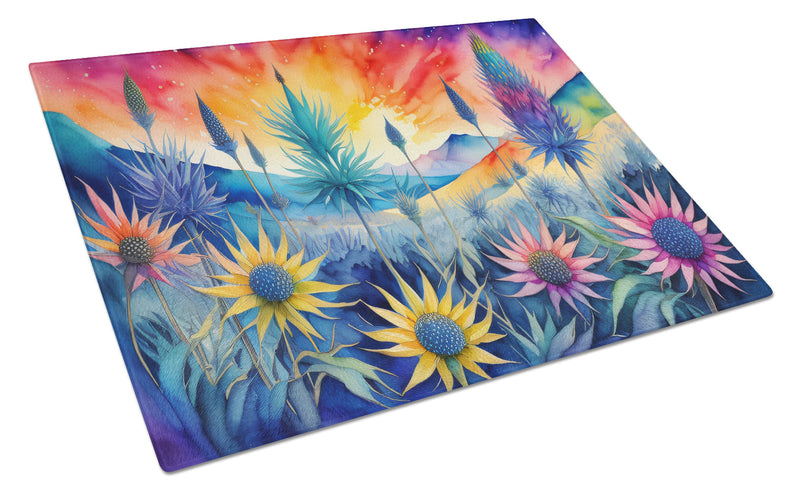 Eryngium in Color Glass Cutting Board Large