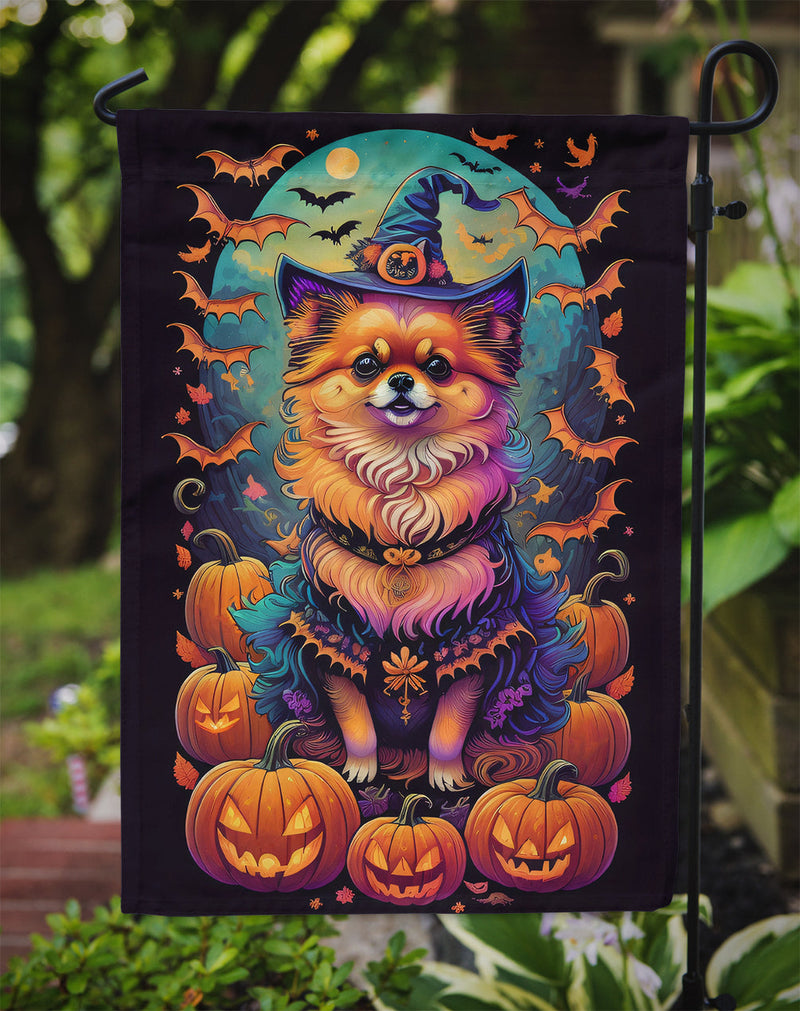 Pomeranian Witchy Halloween Garden Flag