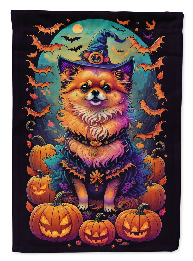 Pomeranian Witchy Halloween Garden Flag