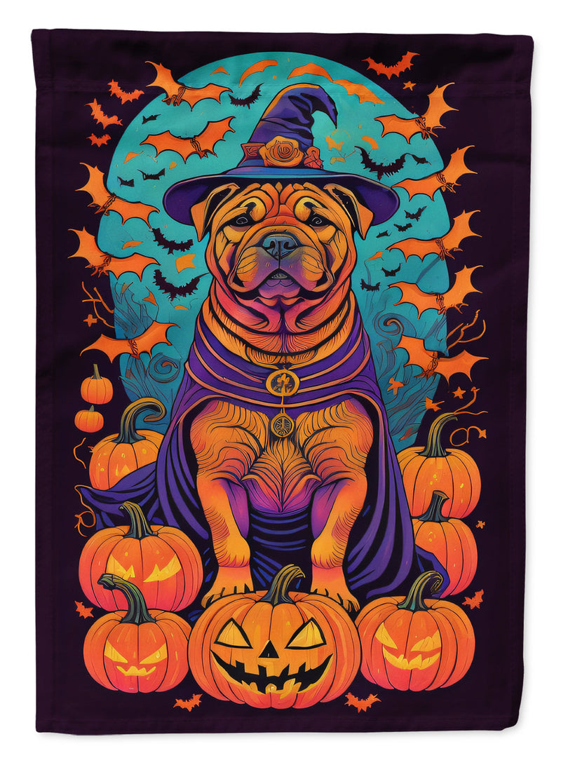 Shar Pei Witchy Halloween House Flag