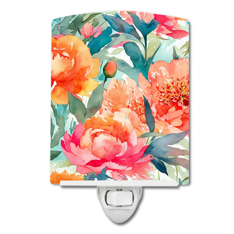 Peonies in Watercolor Ceramic Night Light