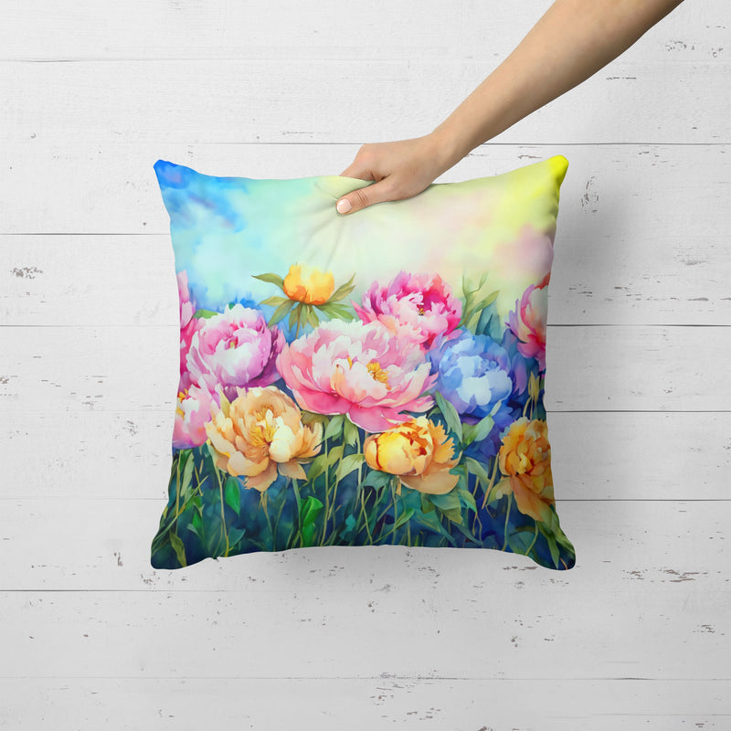 Peonies in Watercolor Throw Pillow