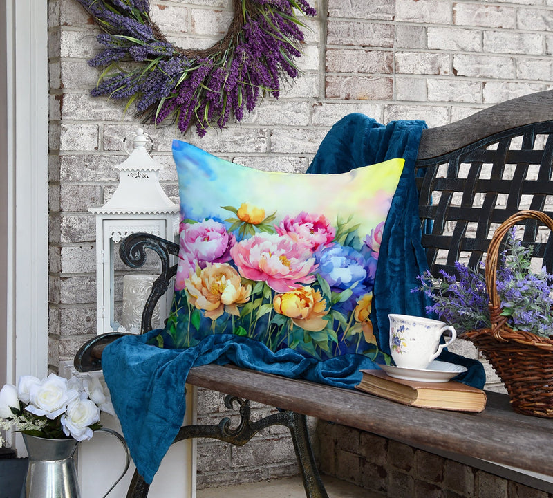 Peonies in Watercolor Throw Pillow