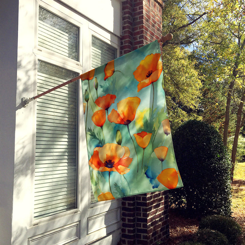 California California Poppies in Watercolor House Flag