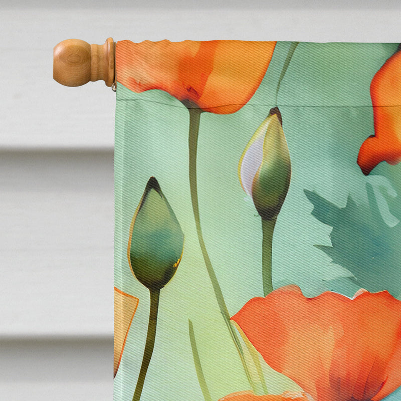 California California Poppies in Watercolor House Flag