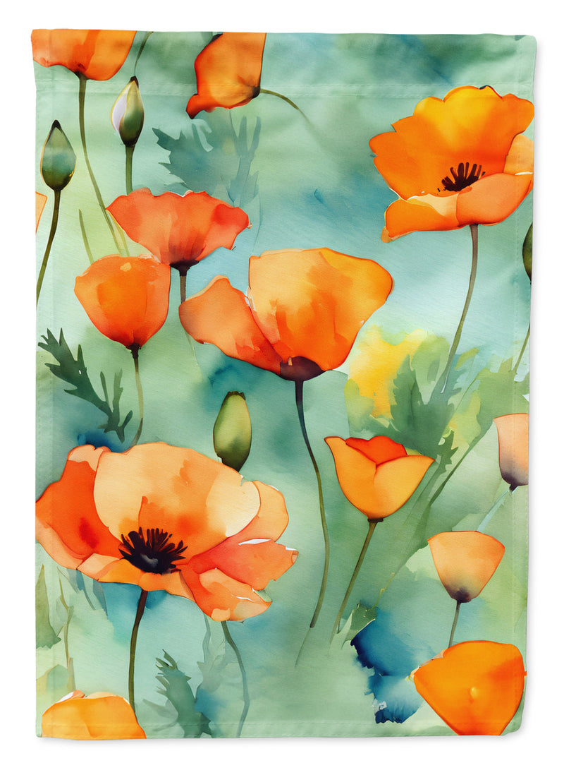 California California Poppies in Watercolor House Flag