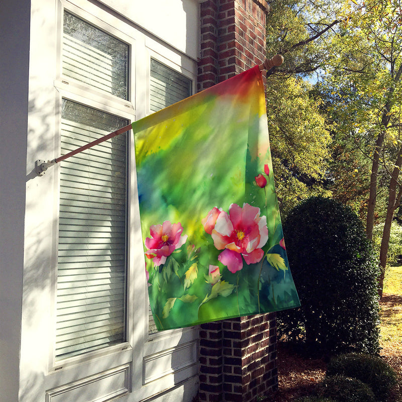 Iowa Wild Prairie Roses in Watercolor House Flag