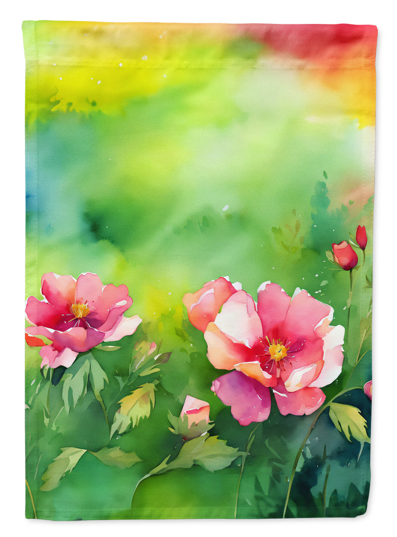 Iowa Wild Prairie Roses in Watercolor House Flag