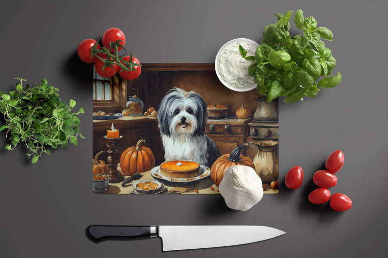 Havanese Fall Kitchen Pumpkins Glass Cutting Board Large