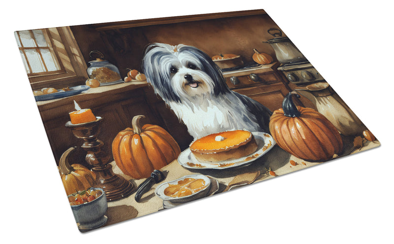 Havanese Fall Kitchen Pumpkins Glass Cutting Board Large