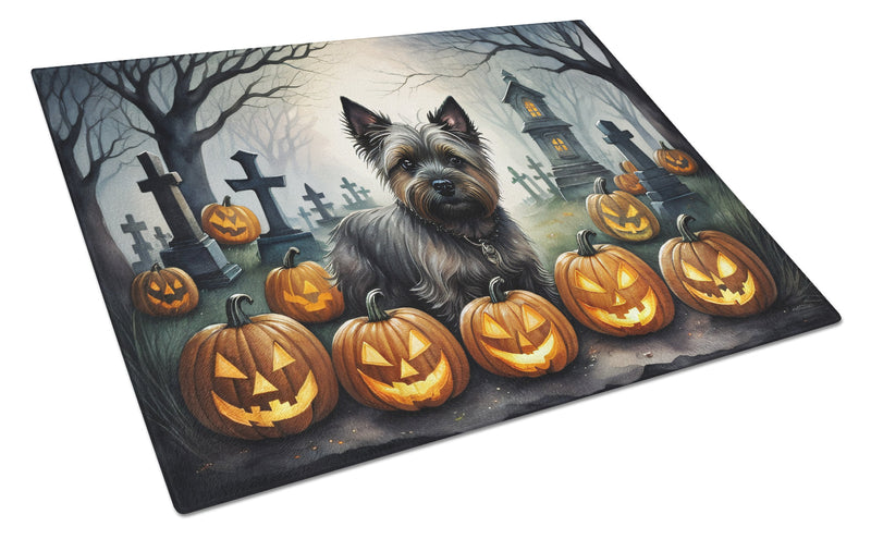 Cairn Terrier Spooky Halloween Glass Cutting Board Large