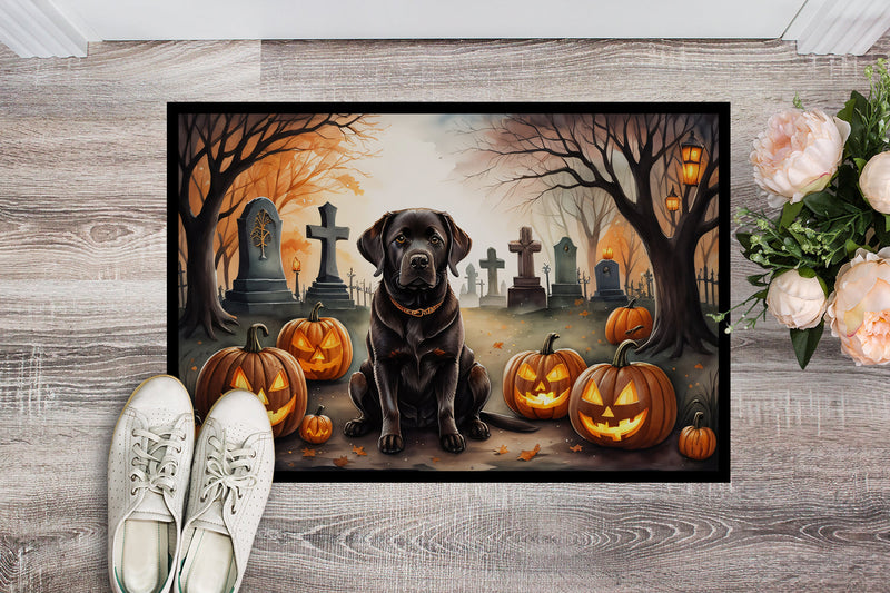 Chocolate Labrador Retriever Spooky Halloween Indoor or Outdoor Mat 24x36