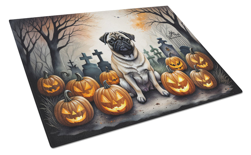 Fawn Pug Spooky Halloween Glass Cutting Board Large