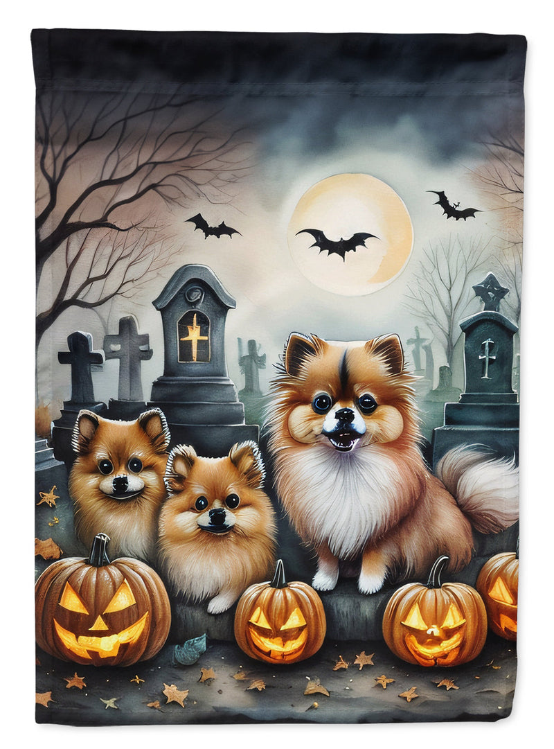 Pomeranian Spooky Halloween House Flag