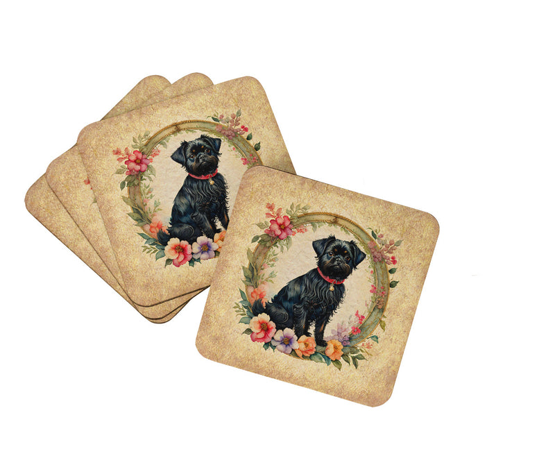 Affenpinscher and Flowers Foam Coasters