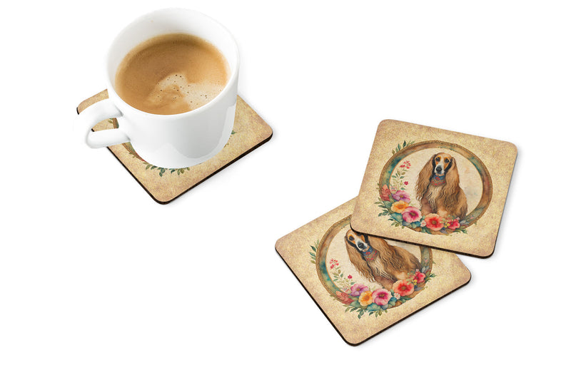 Afghan Hound and Flowers Foam Coasters