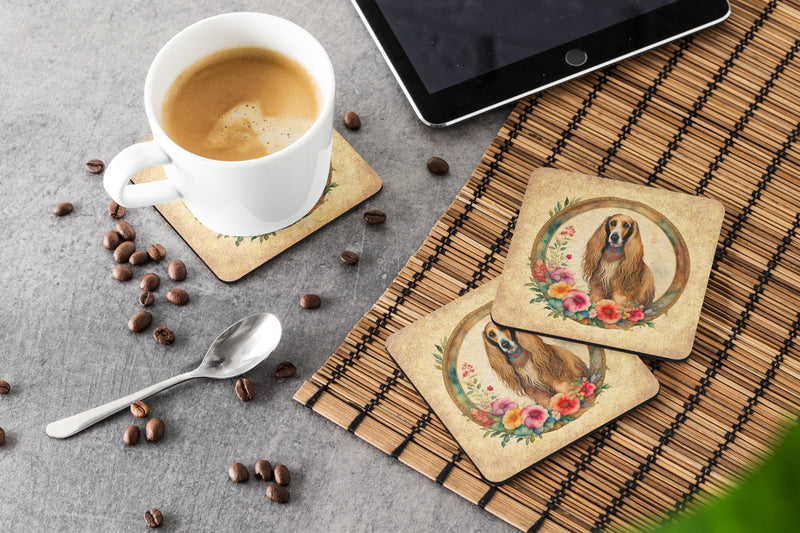 Afghan Hound and Flowers Foam Coasters