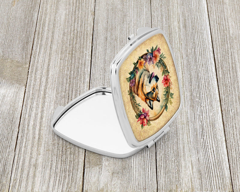 Akita and Flowers Compact Mirror