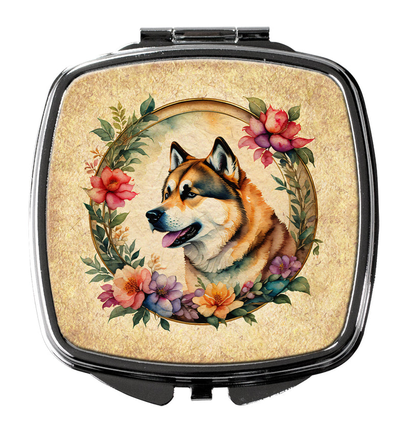 Akita and Flowers Compact Mirror