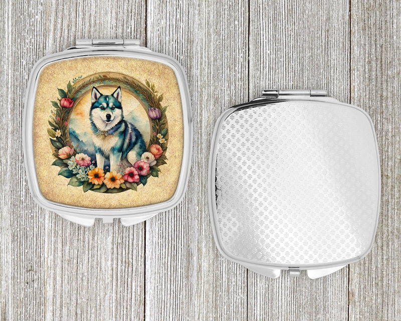 Alaskan Klee Kai and Flowers Compact Mirror