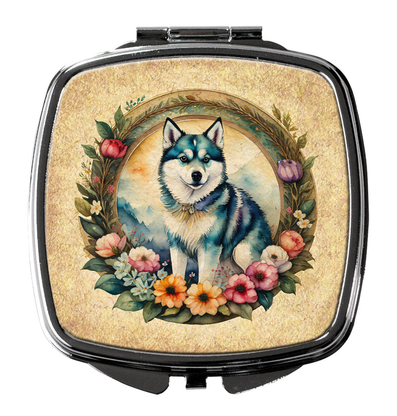 Alaskan Klee Kai and Flowers Compact Mirror