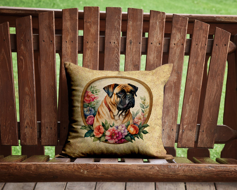 Bullmastiff and Flowers Fabric Decorative Pillow