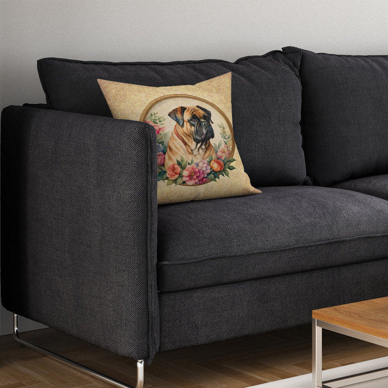 Bullmastiff and Flowers Fabric Decorative Pillow