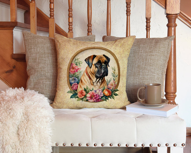 Bullmastiff and Flowers Fabric Decorative Pillow